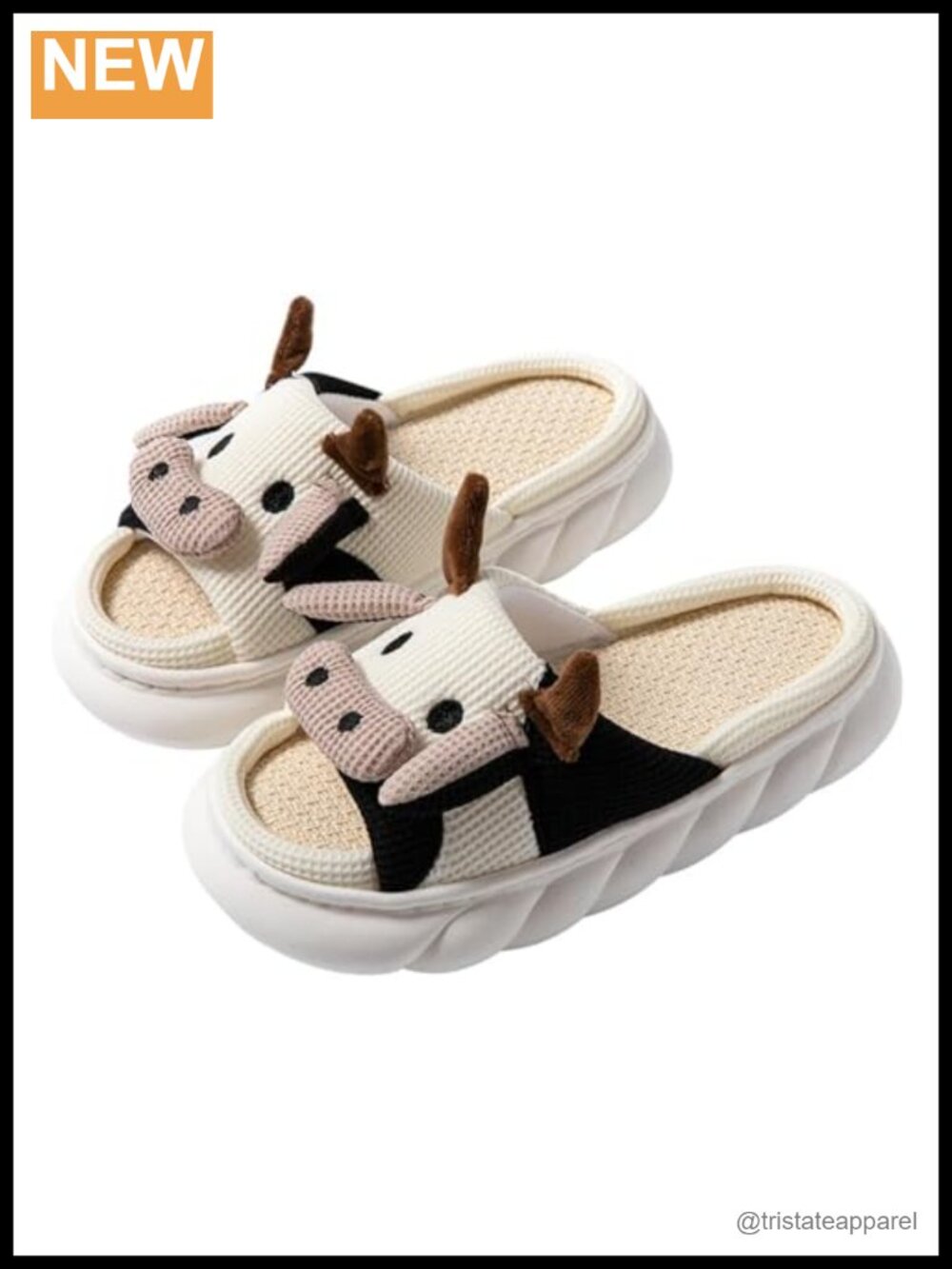 Cartoon Animal Shape Linen Slippers Open Toe Flat Breathable Home Indoor